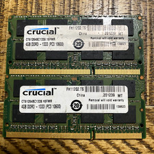 2-PACK Crucial 4GB DDR3 1333 MT/s PC3-10600 CL9 SODIMM 204-Pin CT51264BC1339