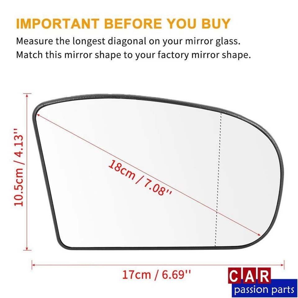 Espejo de vidrio térmico con placa de respaldo lado del pasajero para Mercedes-Benz E500 E550 Foto 3 de 4