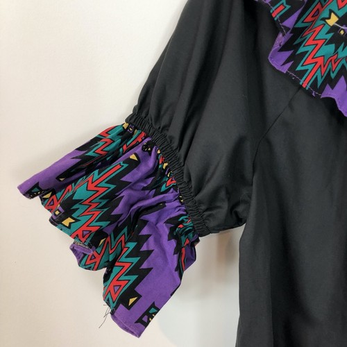 Square Dance Blouse Black Purple Southwestern Print Ruffles Square Up Size M - Picture 7 of 11