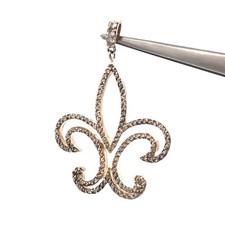 Designer 925 Sterling Silver Cubic Zirconia CZ Statement Fleur De Lis Pendant