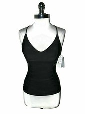 NEW ATHLETA Size 34B C Tankini Top Black Smocked Criss Cross Underwire
