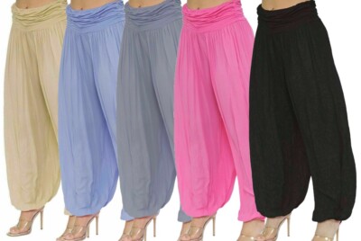 Einfarbige Baggy Haremshose italienische Damen volle Länge Sommerhose Hose