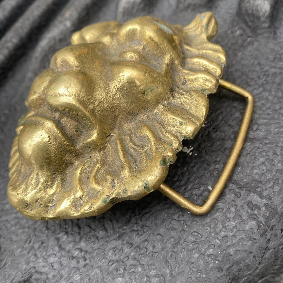 Hebilla de cinturón con cabeza de león de latón vintage Foto 2 de 4