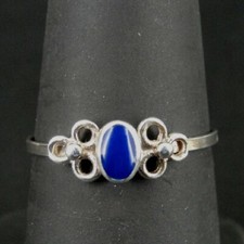 Ring Silver Blue Bright Stone Dainty Sterling 925 Ring Band Size 6.75