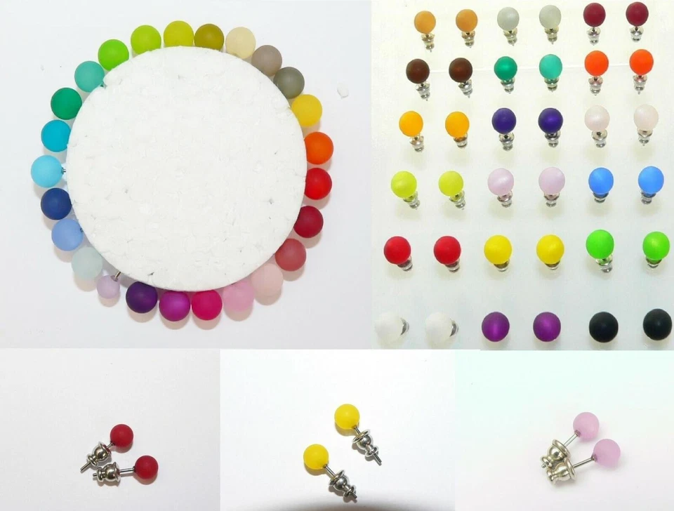 original Polaris Ohrstecker Edelstahl 8 mm Perle Kugel Rund Farben Auswahl 02a - Bild 2 von 4