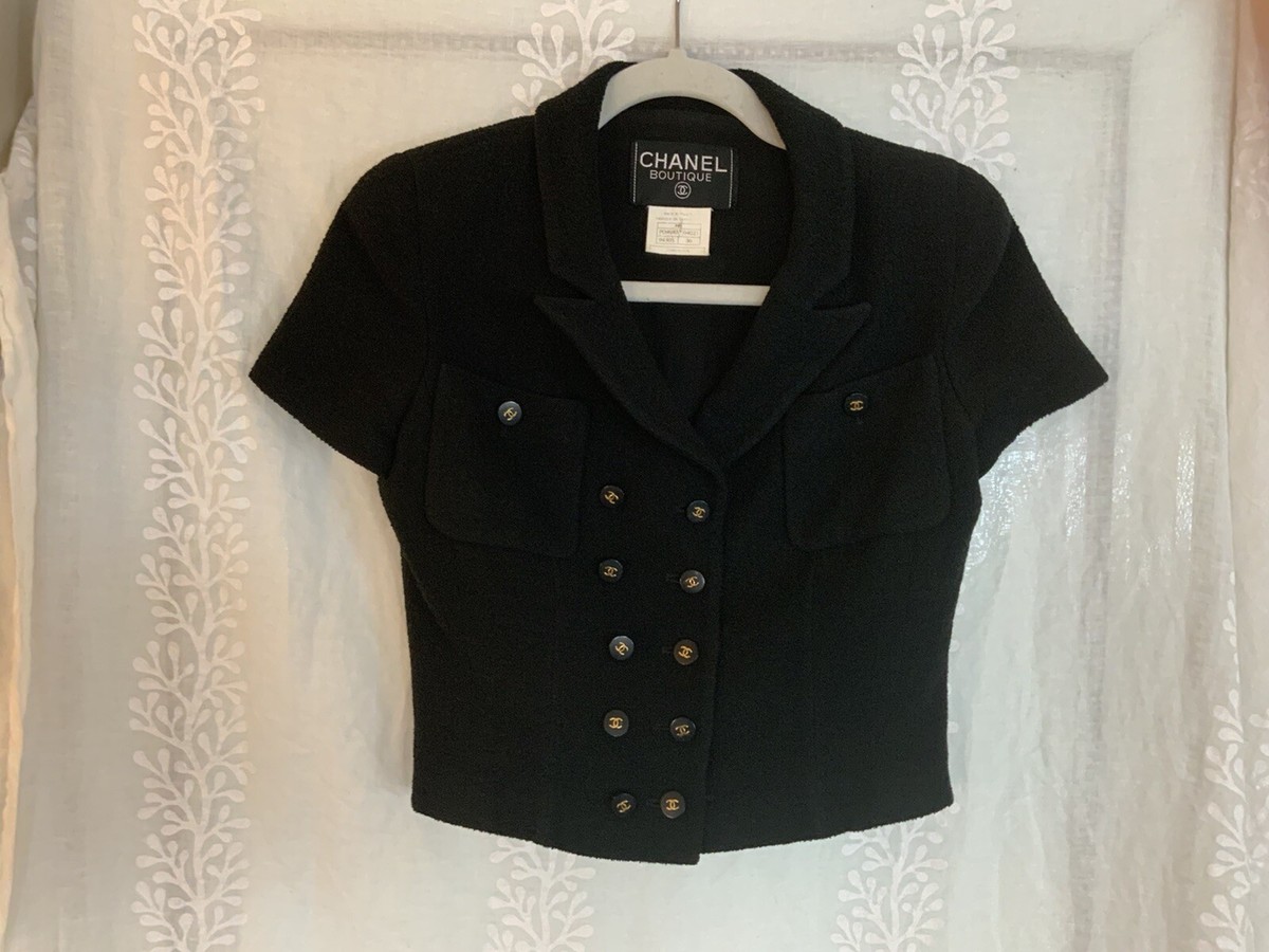 Authentic Chanel Vintage Runway Micro Jacket Black 95P 36 Authentic Chanel Vintage Runway Micro Jacket Black 95P 36