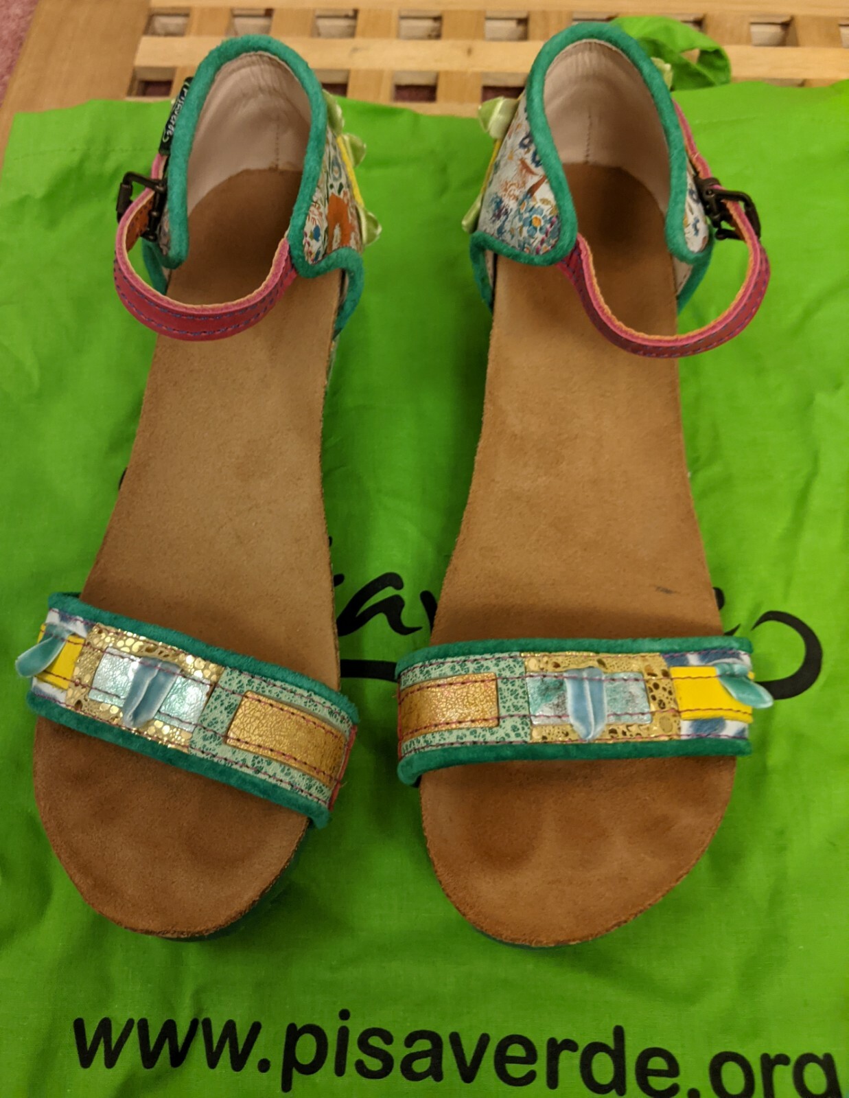 Handmade Artisan Patchwork Heeled Sandals Colourf… - image 6