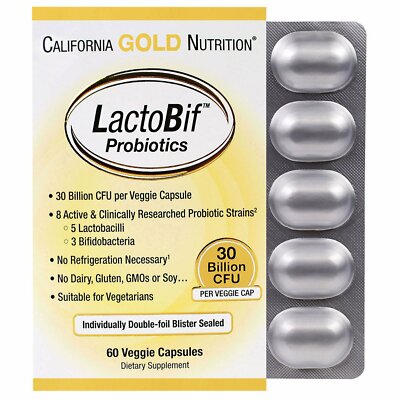 California Gold Nutrition, LactoBif Probiotics, 30 Billion CFU, 60 Veggie Capsul
