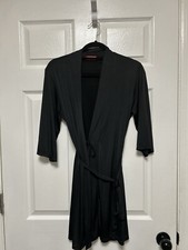 Josie For Natori Robe Black Satin Waist Tied Size XS