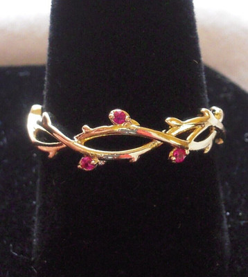 Branch Ring Size 6 Tiny Red Cubic Zirconia Gold Tone Band NWOT