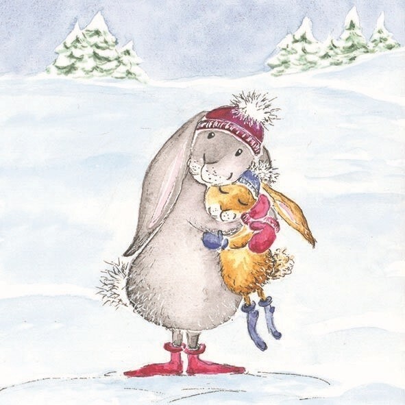 4 x Single Napkin/3Ply/33cm/Decoupage/Christmas/Winter/Snow/Snow Rabbits