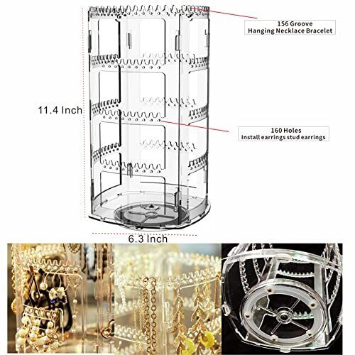 360 Degree Rotating Earring Holder Clear 4 Tier Jewelry Rack Display Stand - Picture 8 of 8