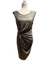 Studio M Gathered Waist Grey Sleeveless Knit Dress Size US12 Sparkle