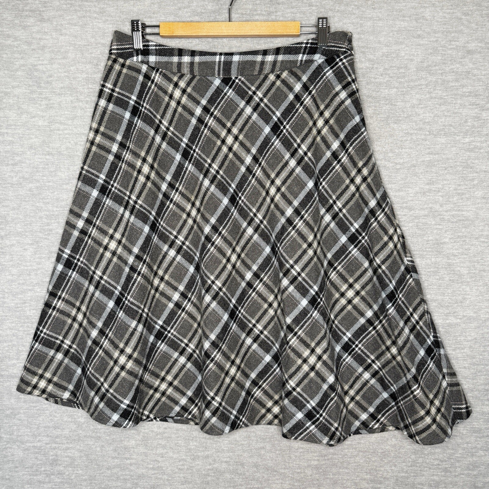 Jones Wear Size 12 Wool Blend Skirt Gray Plaid Career Academia Pink Black Modest