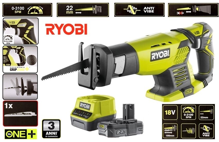 SEGA DRITTA A GATTUCCIO SEGHETTO ALTERNATIVO A BATTERIA 18V 2.0Ah VEL.VAR.RYOBI