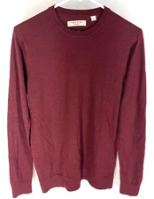 Frank & Oak Sweater Mens Sz Medium Pullover Elbow Patches 100% Wool Burgundy