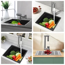 304 Stainless Steel Sink Kitchen Sink with Foldable and Rotatable Faucet Black