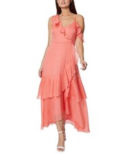 BCBGENERATION Women's Ruffled Asymmetric Maxi Dress Coral Size 10 $148