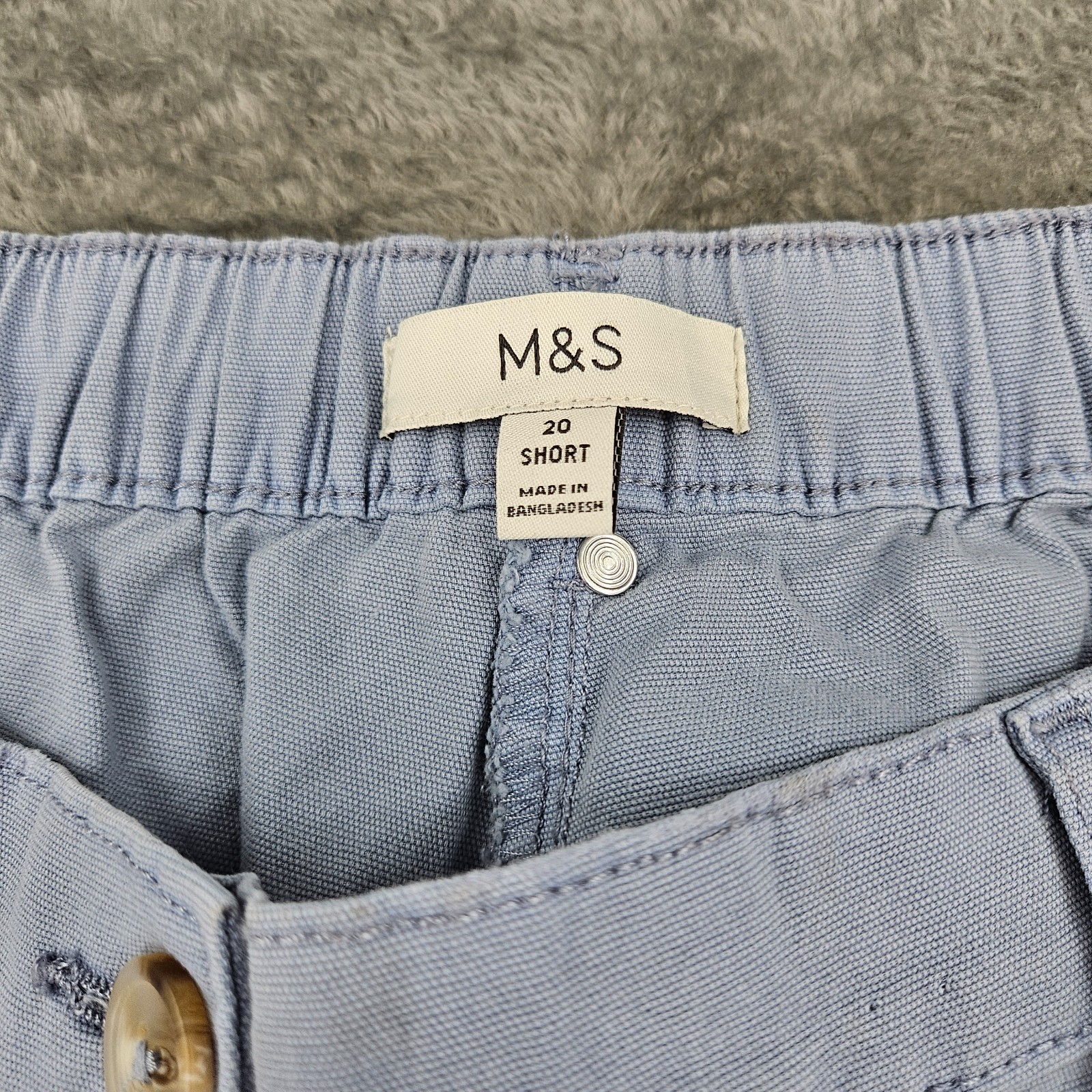 M&S Light Blue Wide Leg Trousers Elastic Waist Cotton Stretch UK 20 Short image 8