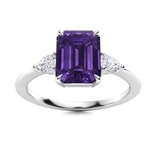 Valentines Deal Sterling Silver Amethyst Stone Three-Stone Ring Jewelry