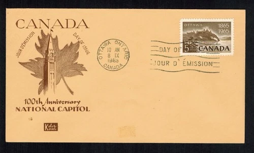 Canada #442, 1965 5¢ National Capital Kolor Kover cachet FDC VF