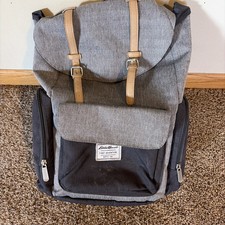 Eddie Bauer "First Adventure" Backpack Diaper Bag Canvas W/ Leather Straps