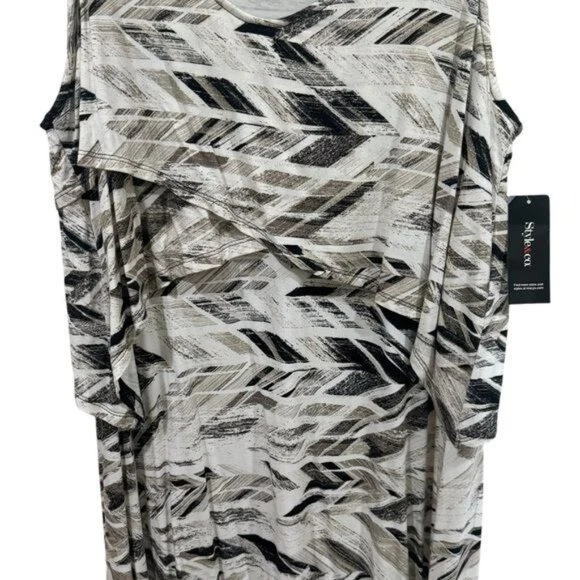 全新 Style & Co. 黑色 棕色 白色 几何印花 分层 连衣裙 Artsy Lagenlook L — 第 4/4 张图片