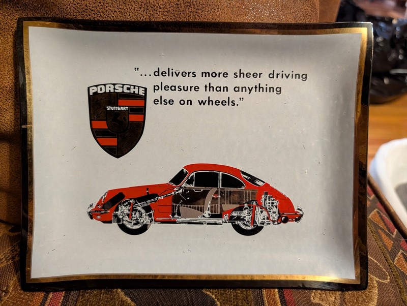 VINTAGE PORSCHE GLASS FACTORY ADVERTISING DISPLAY PLATE