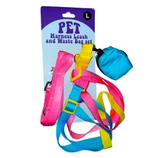 Rainbow Colors Dog Harness & Leash w/POOP BAG - Large, up to 20" CHEST GIRTH 11z