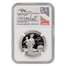 2018-W Proof Platinum Eagle 1 oz ER John /Don Everhart NGC PF70 Mercanti 3100.00 per troy oz