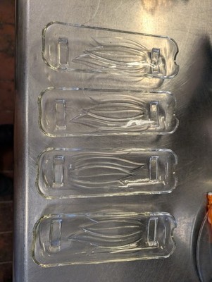  4- Corn on the Cob Holder Dish Clear Pressed Glass Ear of Corn Pattern 1950's