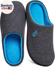Men'S Two-Tone Memory Foam House Slippers Indoor Outdoor Durable Rubber Sole
