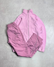 VINTAGE NIKE WOMANS RETRO TRACKSUIT Y2K PINK FLEECE NYLON WIDE LEG BAGGY RARE S