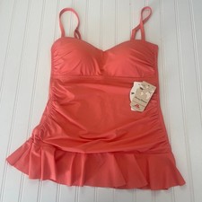 NWT Tommy Bahama Sweetheart Cup Tankini Ruffle Swimsuit Coral Womens Small