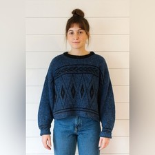 Vintage 90s Cherokee Sweater Small Blue Black Geometric Knit USA Made Oversized