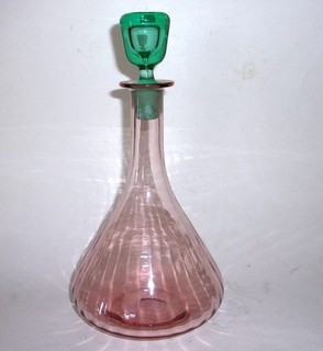Vintage 1960s Blenko 11" inch Decanter Rosé w/ Sea Green Stopper