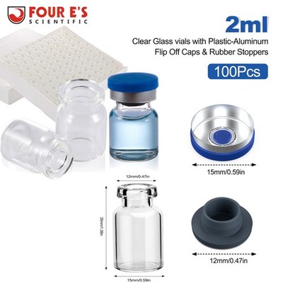 100PCS 2ml Sample vials Glass Vials Headspace Vials Lab Vials w/ Caps Crimp Top