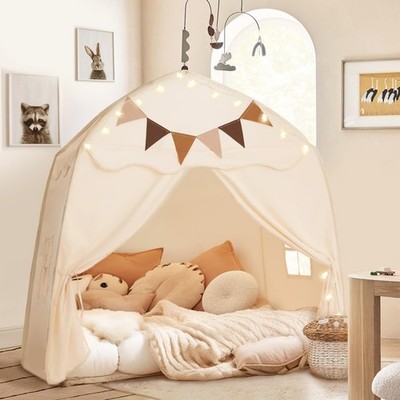 Extra Large Toddler Bed Tent & Kids Play Tent Bed Tent with Flags & Star Ligh...