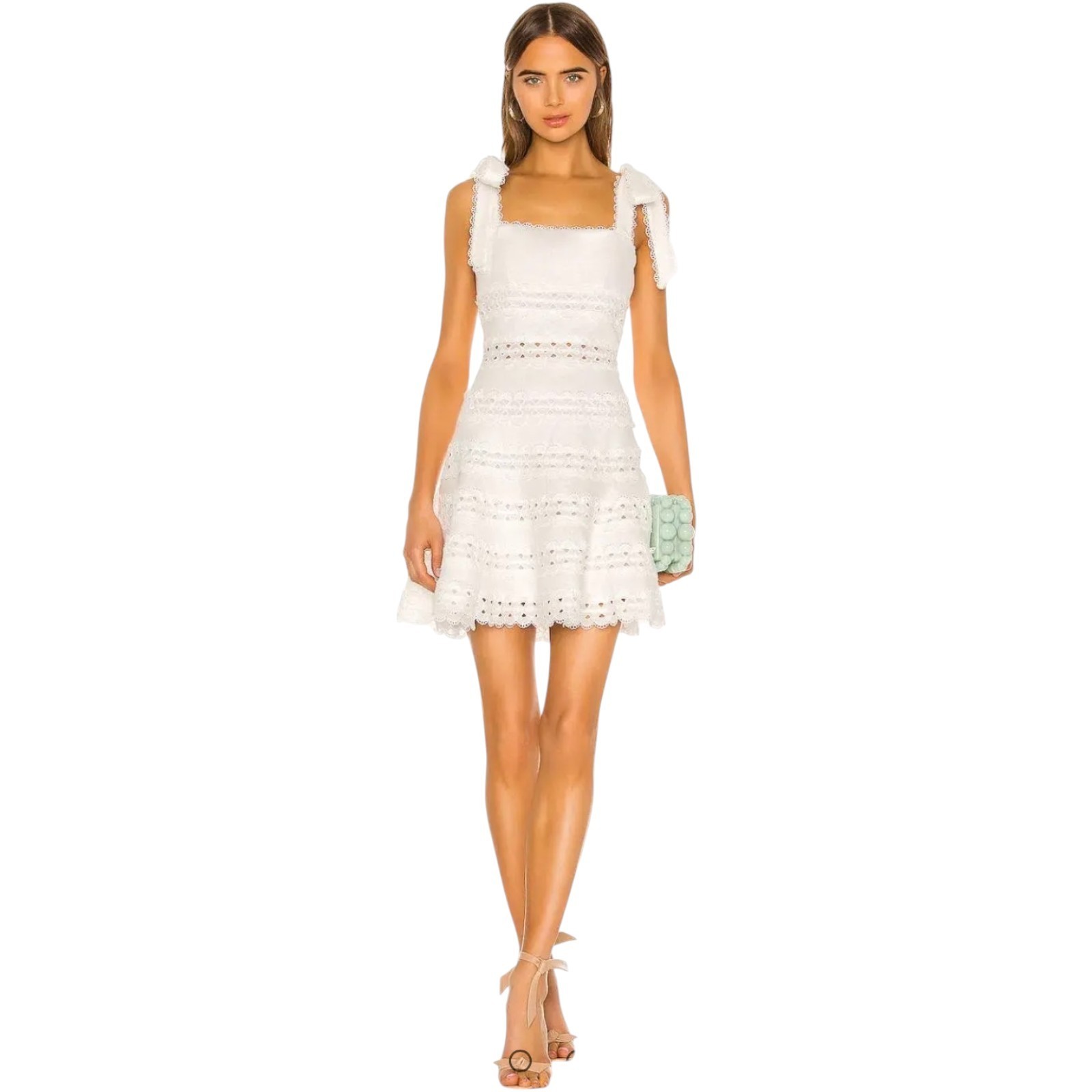 Zimmermann Kirra Dress Size 2 AU 12/US 8 Linen Ivory Tie Shoulder Eyelet Mini