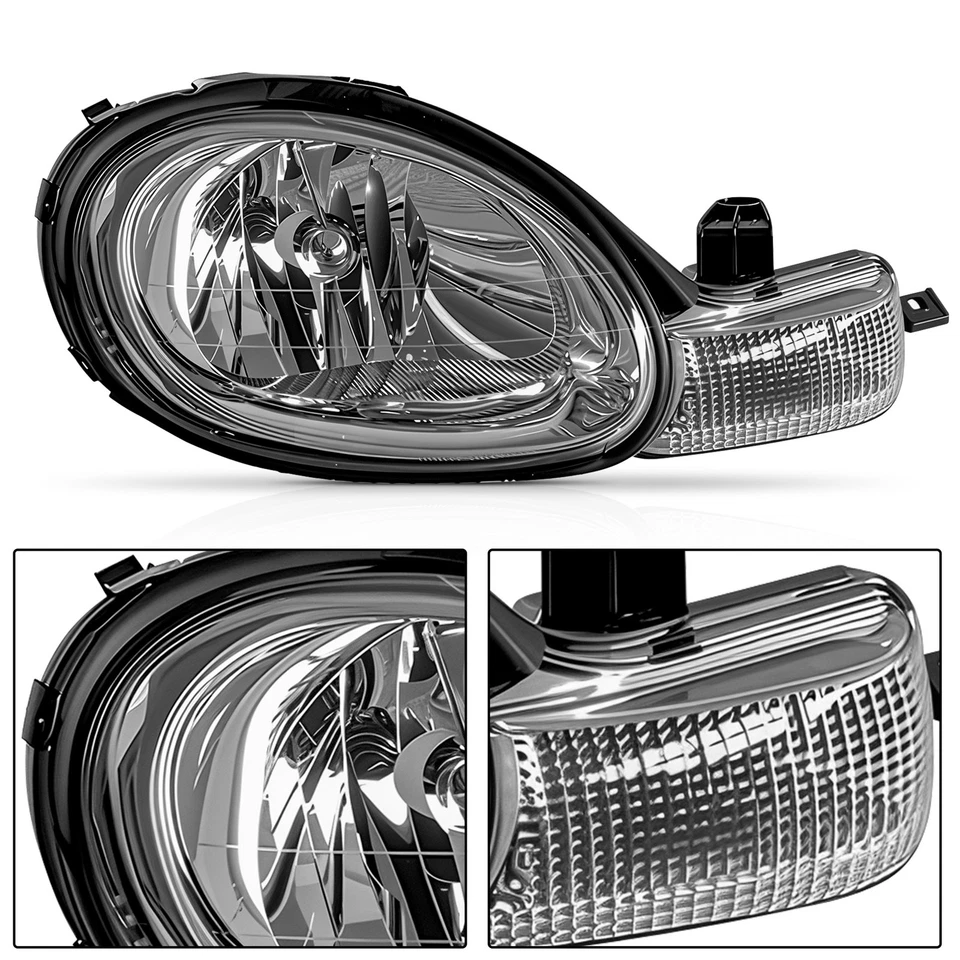 Pair Headlight Left and Right Chrome Interior For 2000-2002 Dodge Chrysler Neon - Image 3 of 4