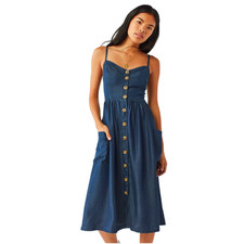 Urban Outfitters Chambray Button-Front Midi Dress Blue XS Cottagecore Boho Chic