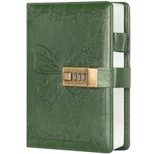 Diary with Lock, Leather Locking Journal for Women, Butterfly, A5 A5-Green