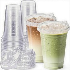 25 Sets- 16 oz Clear Plastic Cups with Strawless-Sip-Lids, Disposable Cup