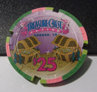 TREASURE CHEST CASINO $25 gaming poker chip - Kenner, LA *NOTCHED, SAMPLE* — photo 1