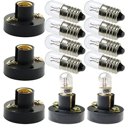 MEETOOT Set of 10pcs Screw Mini Bulb 6.3V and 5pcs E10 Mini Bulb Holder Black