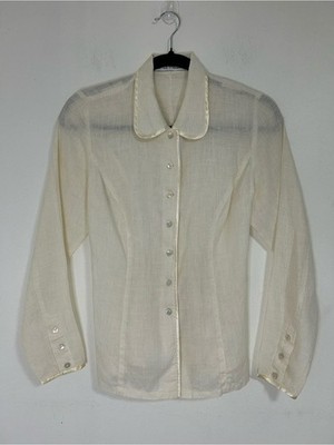 Silvia Tcherassi Ivory Linen Button Front Blouse Long Sleeve Collared Top Size 8
