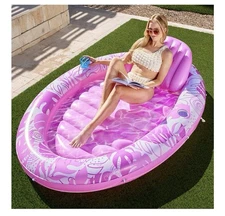 Inflatable Tanning Pool Lounger Float, 70" x 50" Pool Floats Adult with Pillo...