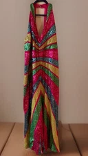 NWT NASTY GAL Sequin Jumpsuit Romper Sz 14 Glam Rock Festival  Wide Leg Plunge