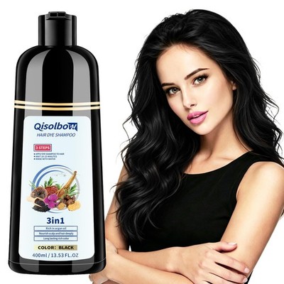 Black Hair Dye Shampoo 3 in 1, 100% Gray Coverage in 10-15 Mins, Semi Permane...