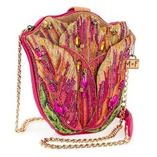 MARY FRANCES Beaded Treasured Tulip Flower Handbag Crossbody Purse Pink NWT